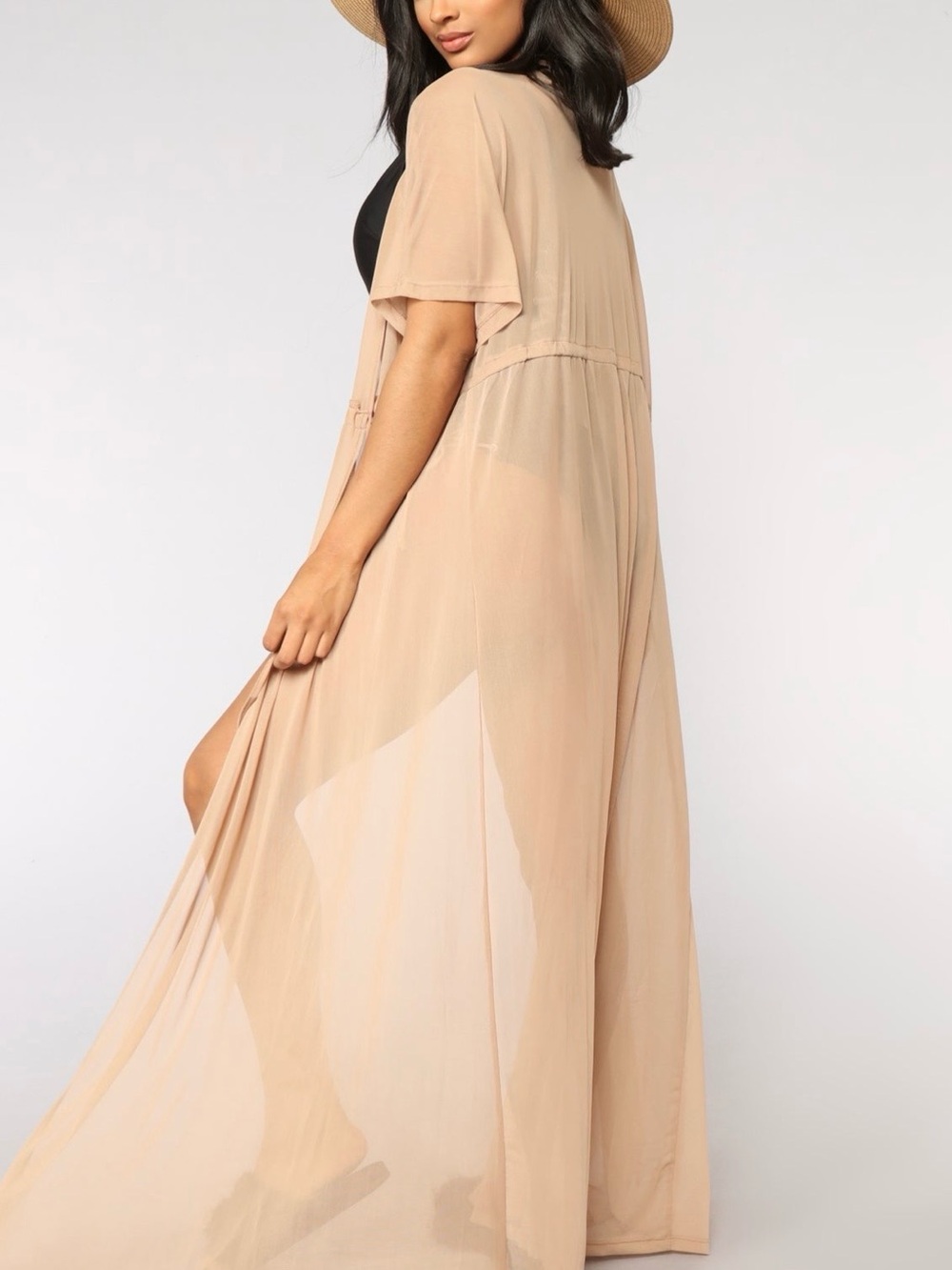 Mesh Pool long Cover Up in Nude